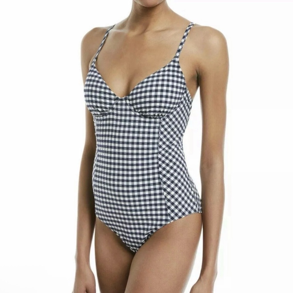 Tory Burch Gingham One Piece Swimsuit Blue Small A1